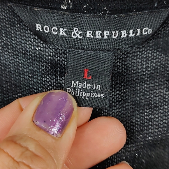 Rock & Republic Black Metallic Long Sleeve Top - Picture 4 of 8